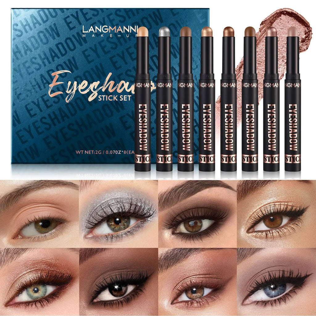 Langmanni 16 Metallic Eyeshadow Sticks – 8 Colors, Waterproof