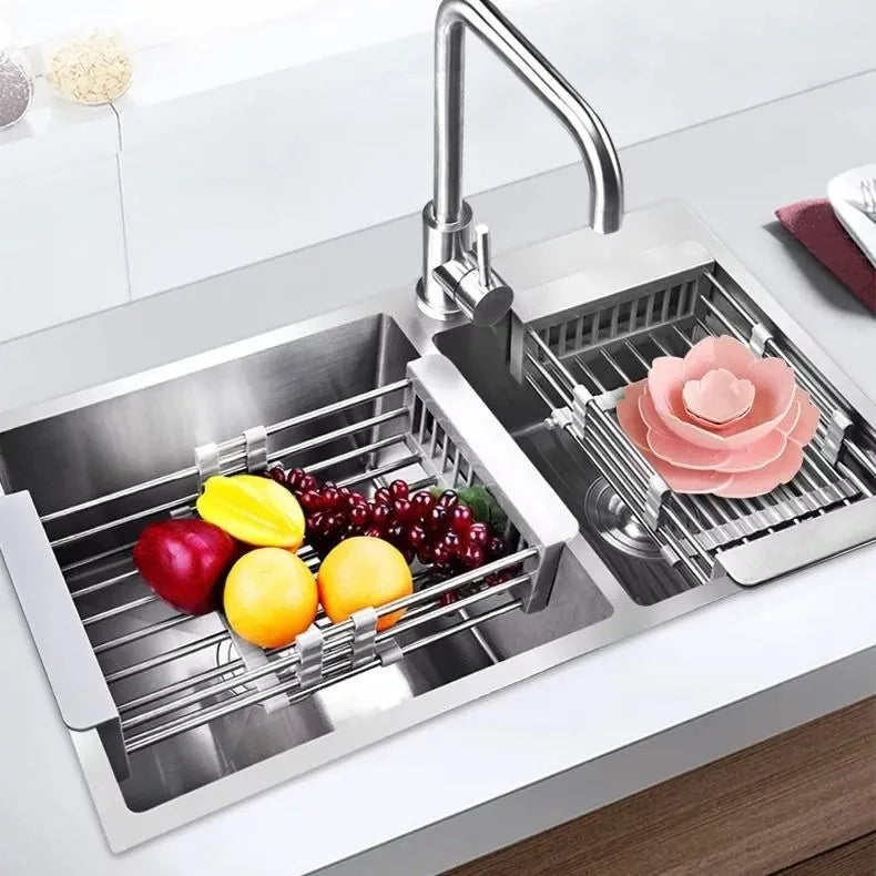 Sink Drain Rack Drain Bowl Rack Hang Dishes Drain Basket Retractable Kitchen Sink Storage Rack Oasis Select