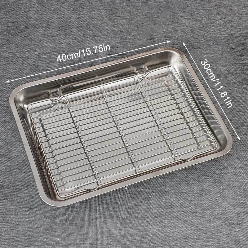 Stainless Steel Baking Tray Set with Removable Cooling Rack Non-stick BBQ Pan Tray Plate for Oven Brownie Cooking And Roasting Oasis Select Set XL