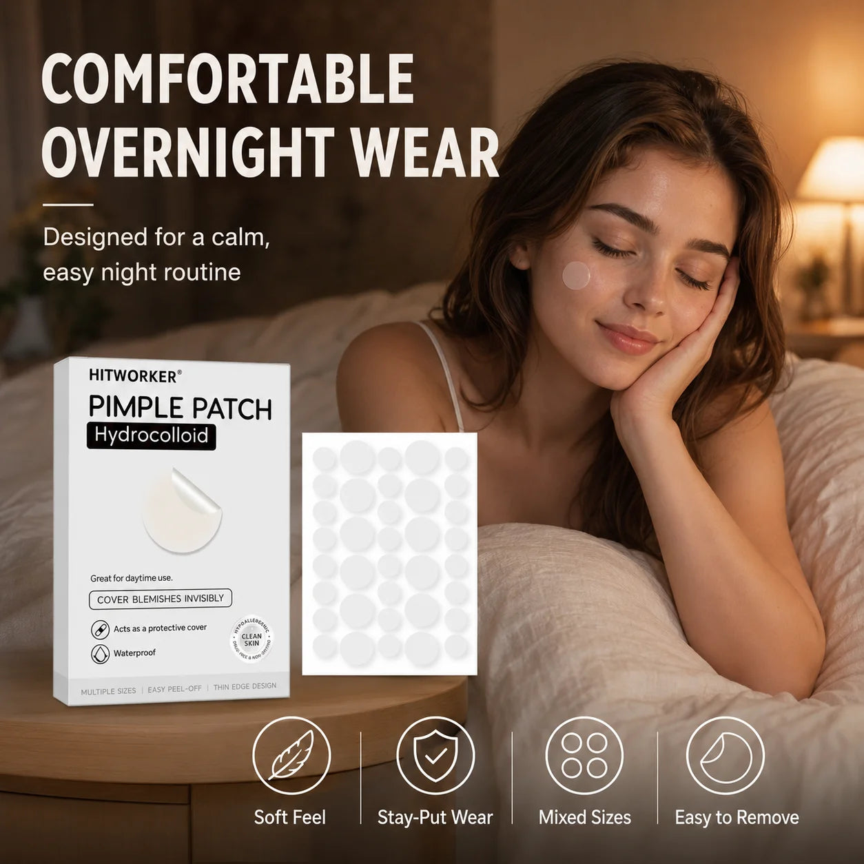 HITWORKER Hydrocolloid Pimple Patch Invisible Spot Cover, Mixed Sizes, Thin Edge, Easy Peel-Off, Waterproof for Day & Night Uses Oasis Select