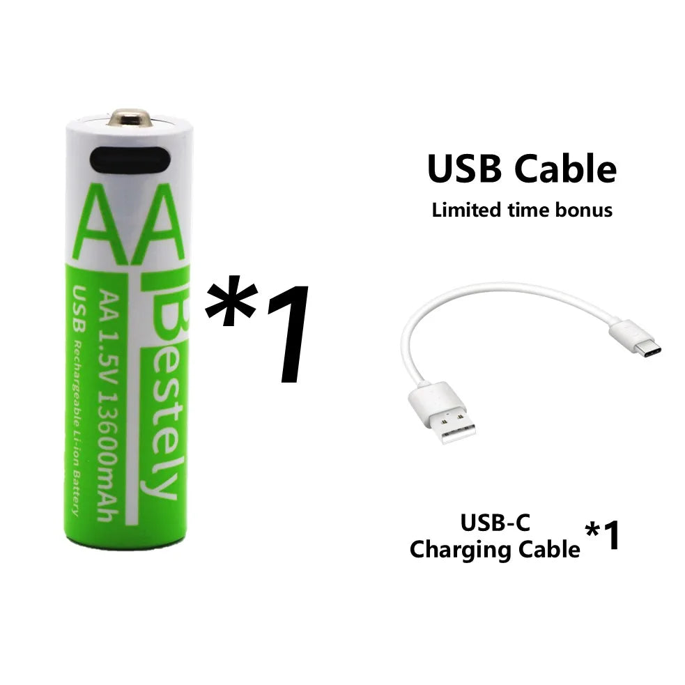 Rscrola 13600mAh AA Rechargeable Batteries USB-C Charging