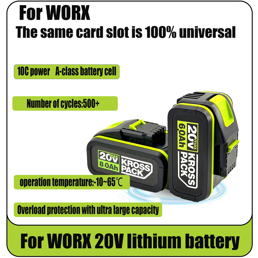 20V 6.0/8.0/Ah rechargeable lithium battery for power tools, suitable for Worx WA3553 35514 Oasis Select