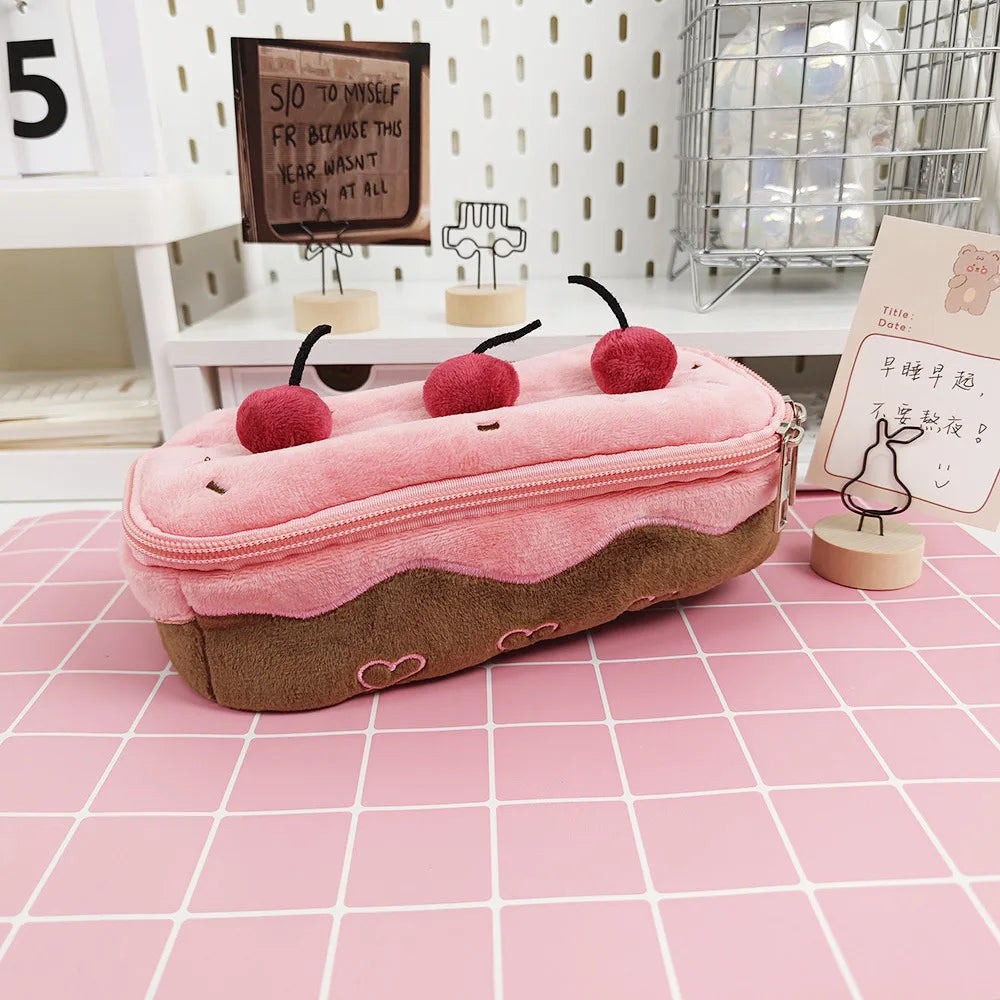 Sweet Plush Cherry Cake Shaped Storage Pouch Large Capacity Stationery Organizer Multifunctional Daily Supply Desktop Ornament Oasis Select