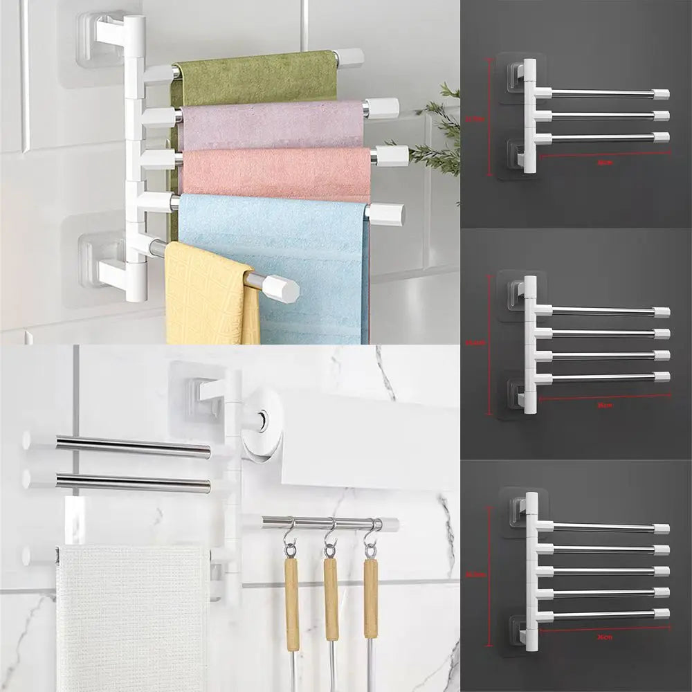 1Pc Silver Aluminum Swing Arms Towel Rack Save Space 2-8-Bar Towel Hanger Wall Mounted Bracket Hanging Holder Bathroom Tool Oasis Select