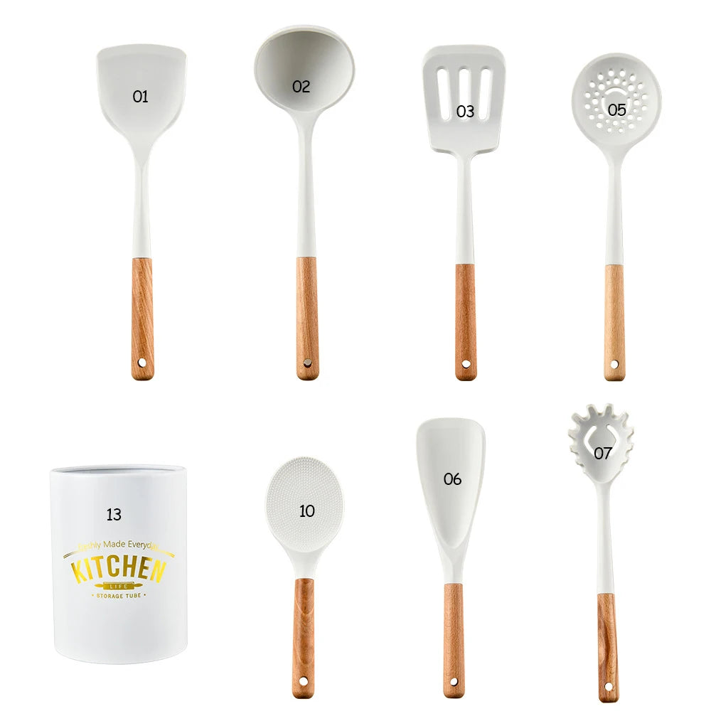Silicone Kitchenware Non-stick Cooking Utensils Set Cookware Spatula Egg Beaters Shovel Stainless Steel Handle Kitchen Tool Set Oasis Select 8pcs