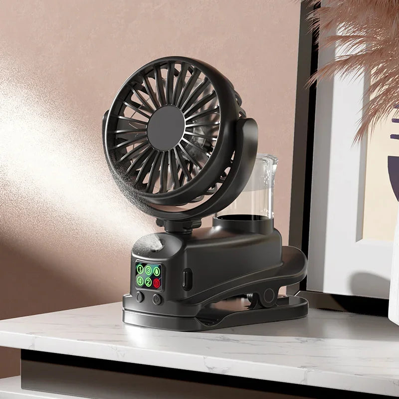 Refrigerating Clip Spray Fan Rechargeable Office Dormitory Outdoor Multi-Functional Desktop Clip Fan Moisturizing Oasis Select Black