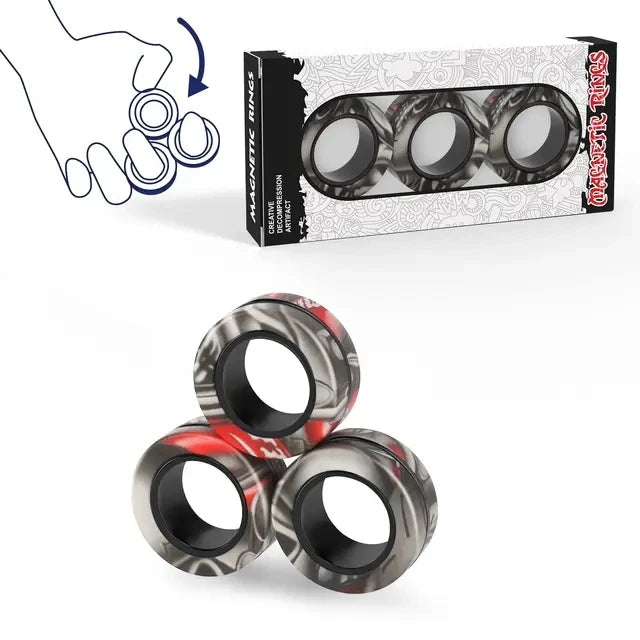 Magnetic Rings Fidget Toy Set Adult Fidget Magnets Spinner Rings Fidget Pack Great Gift for Adults Teens Kids (3PCS) Oasis Select random color drawing 1