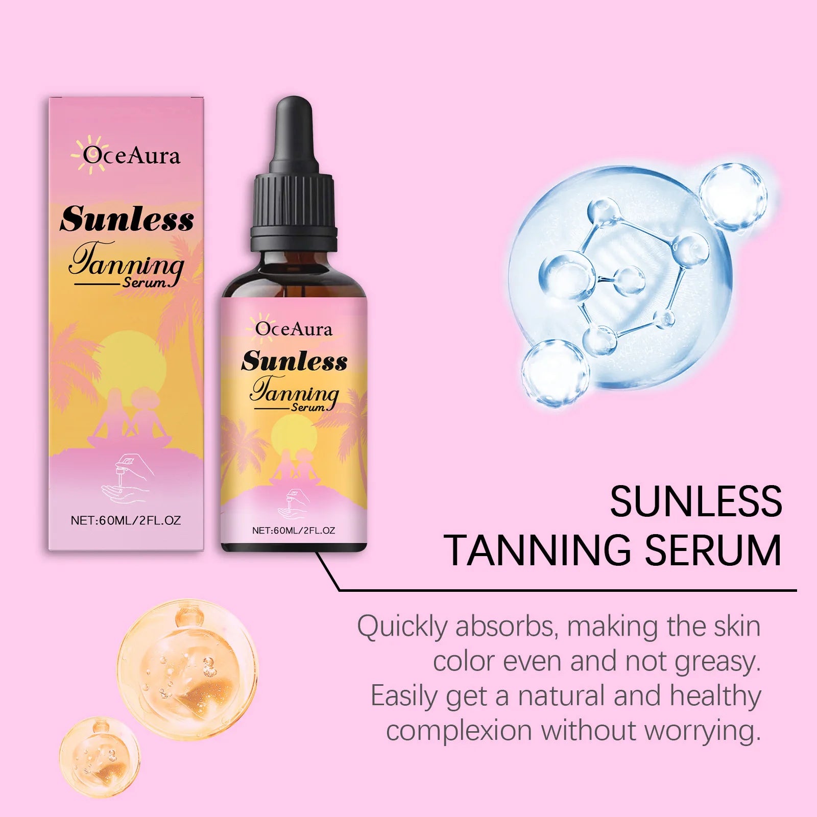 OceAura Sunless Tanning Drops – Natural Self Tanner Serum 60ml Self Tanner Serum Oasis Select