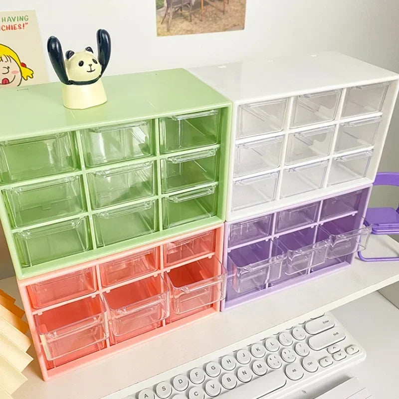 Desktop 9 Grid Storage Boxes Organizer Transparent Small Drawer Partitioned Student Desk Wall-mounted Sundries Storage Box Cute Oasis Select