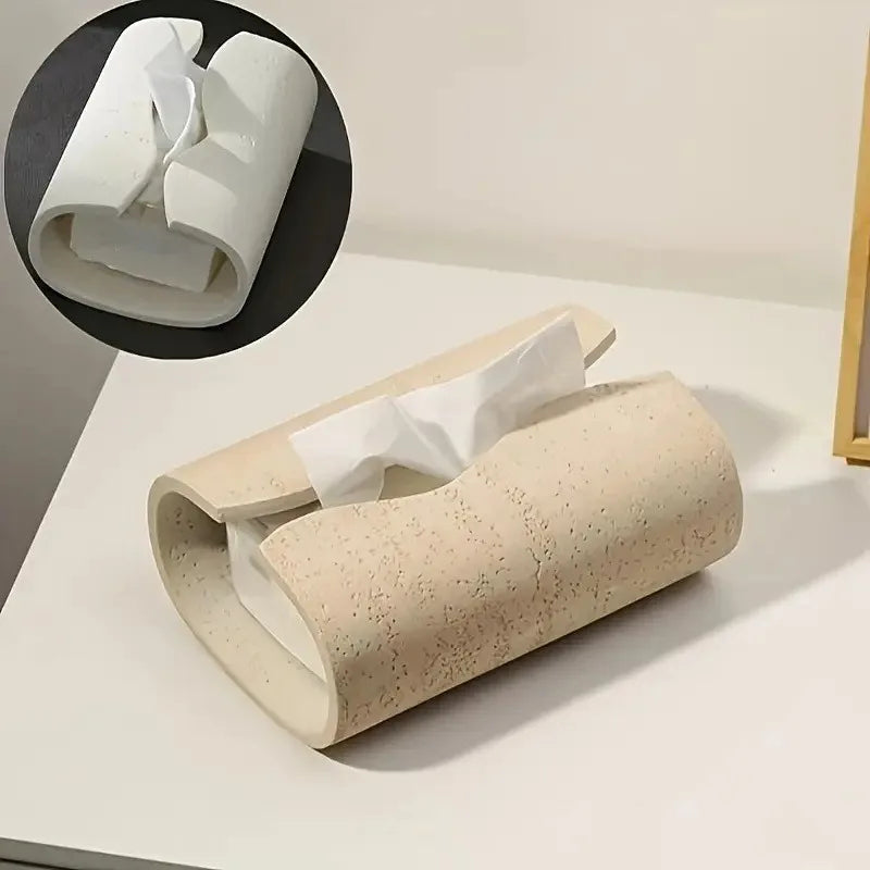 Resin tissue box, rectangular artistic stone imitation design, suitable for home and bathroom decoration, bedroom tabletop Oasis Select