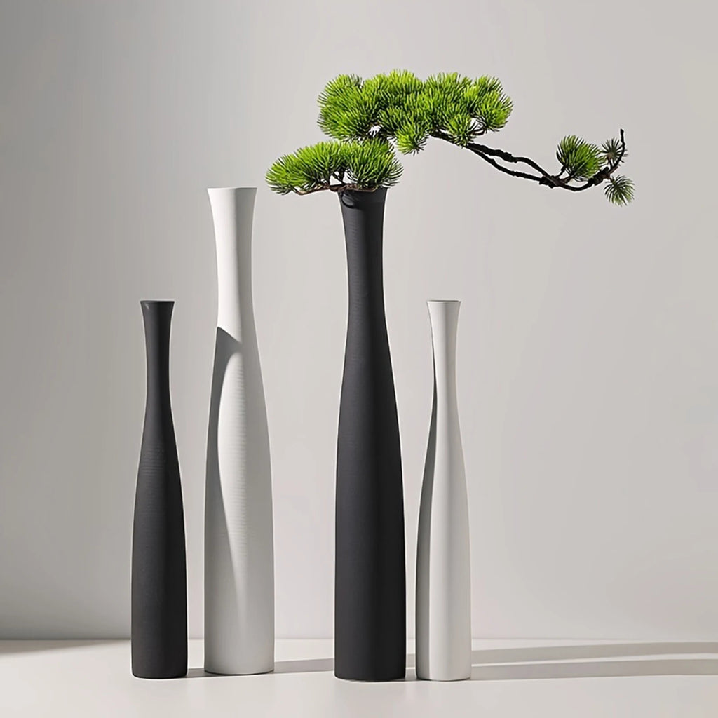 Modern Minimalist Vase Set White & Black Home Decor (2-Pack) Decorative Vase Set Oasis Select