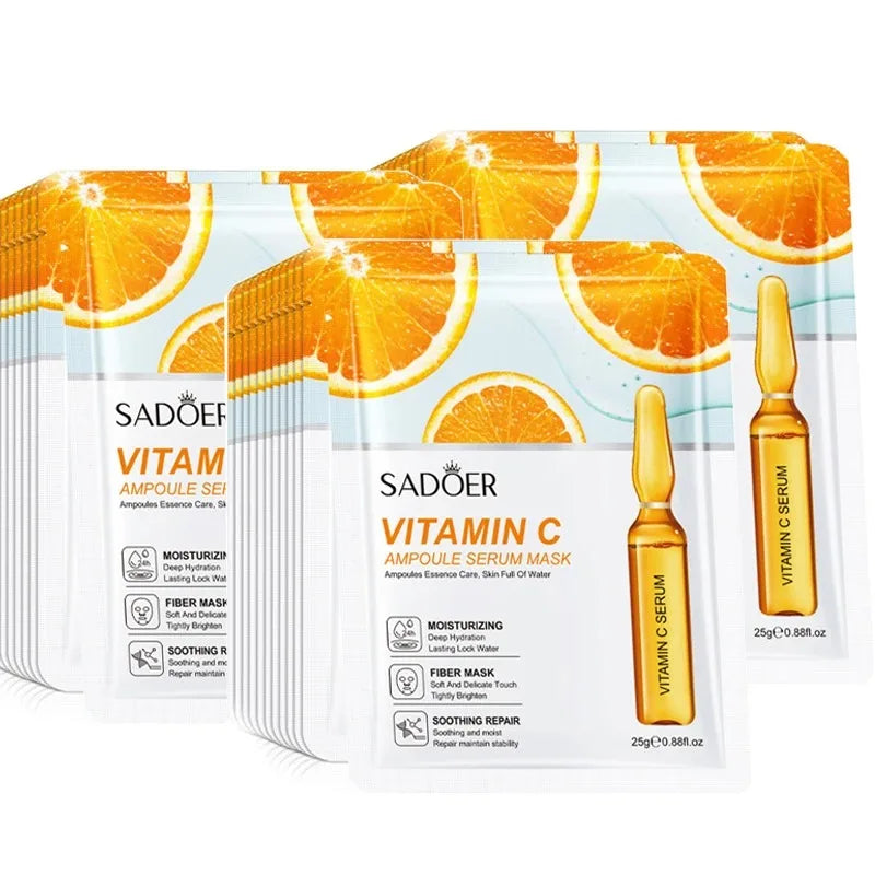 Sadoer 24K Gold Vitamin C & Hyaluronic Acid Face Mask 10-Pc Facial Sheet Mask Oasis Select Vitamin C