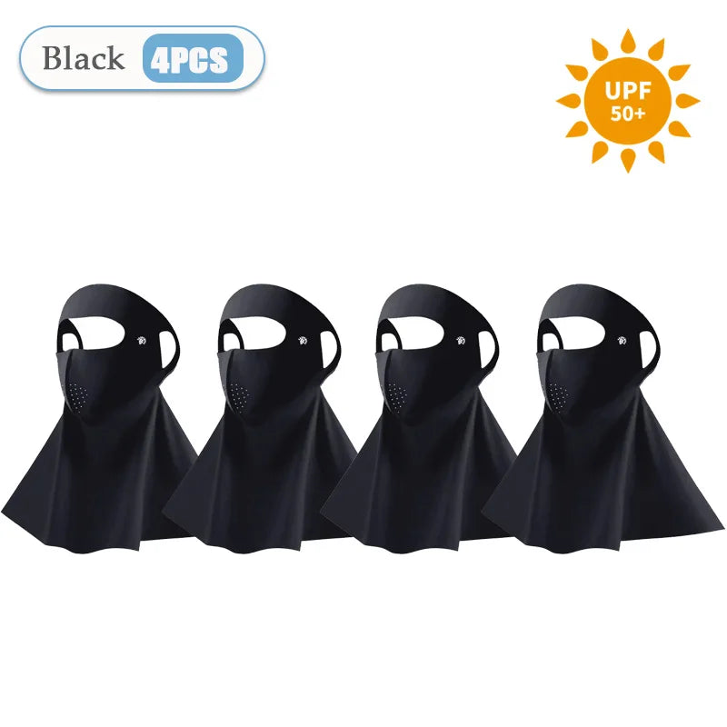 1-10PCS 3D Ice Silk Sun Face Mask Women UV Protection Cooling Breathable Dustproof Balaclava for Outdoor Sports Cycling Oasis Select Black-4PCS