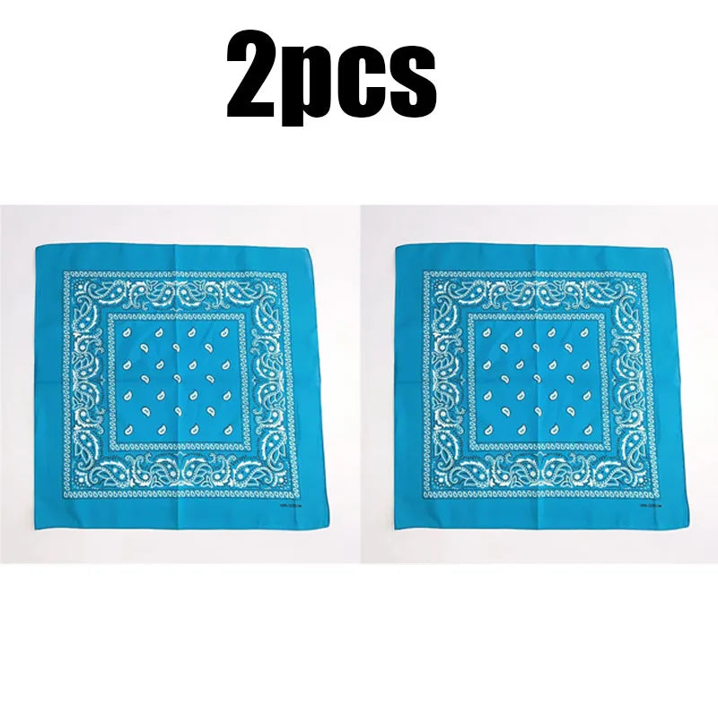 1/2pcs Bandana Kerchief Unisex Hip Hop Black Hair Band Neck Scarf Sports Headwear Wrist Wraps Head Square Print Handkerchief Oasis Select Blue-2pcs
