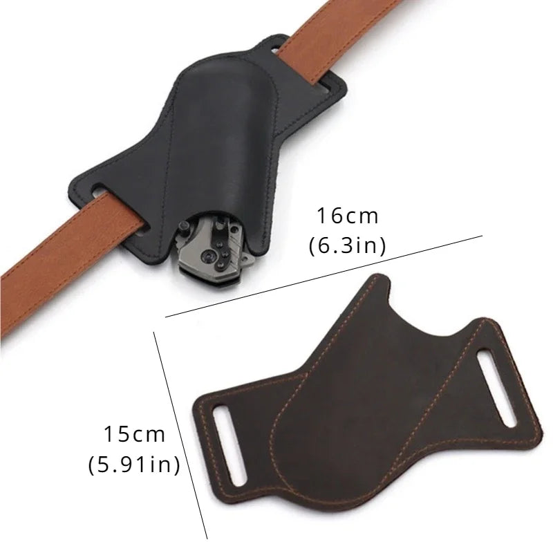 1pcs Leather Anti-scratch Storage Sheath Folding Flick Knife Waist Belt Clip Holder Pocket Knives Pack Tools for Camping Oasis Select