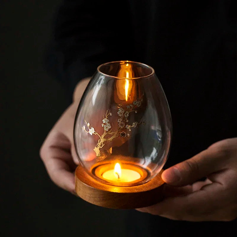 Transparent Glass Candlestick Chinese Decoration Romantic Candlelight Dinner Zen Retro Home Windproof Candle Cover Oasis Select