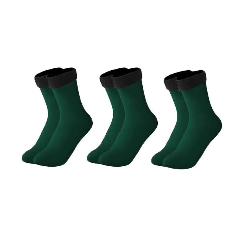 1/2/3pairs Snow Socks Middle Tube Solid Winter Plus Velvet Thick Keep Warm And Cold Socks Comfortable Mens Womens Floor Socks Oasis Select green 3pairs