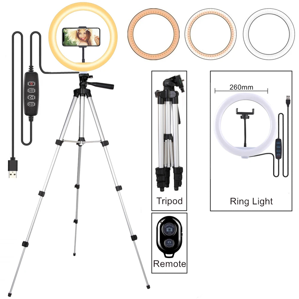 LED Ring Light with Tripod & Phone Holder | VeFly 26cm