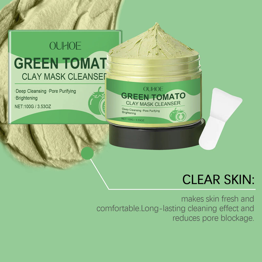 100G Green Tomato Face Clay Mask Gentle Cleaning Pore Dirts Moisturizing No Tight Enhance Skin Elasticity Smoothing Clay Mask Oasis Select