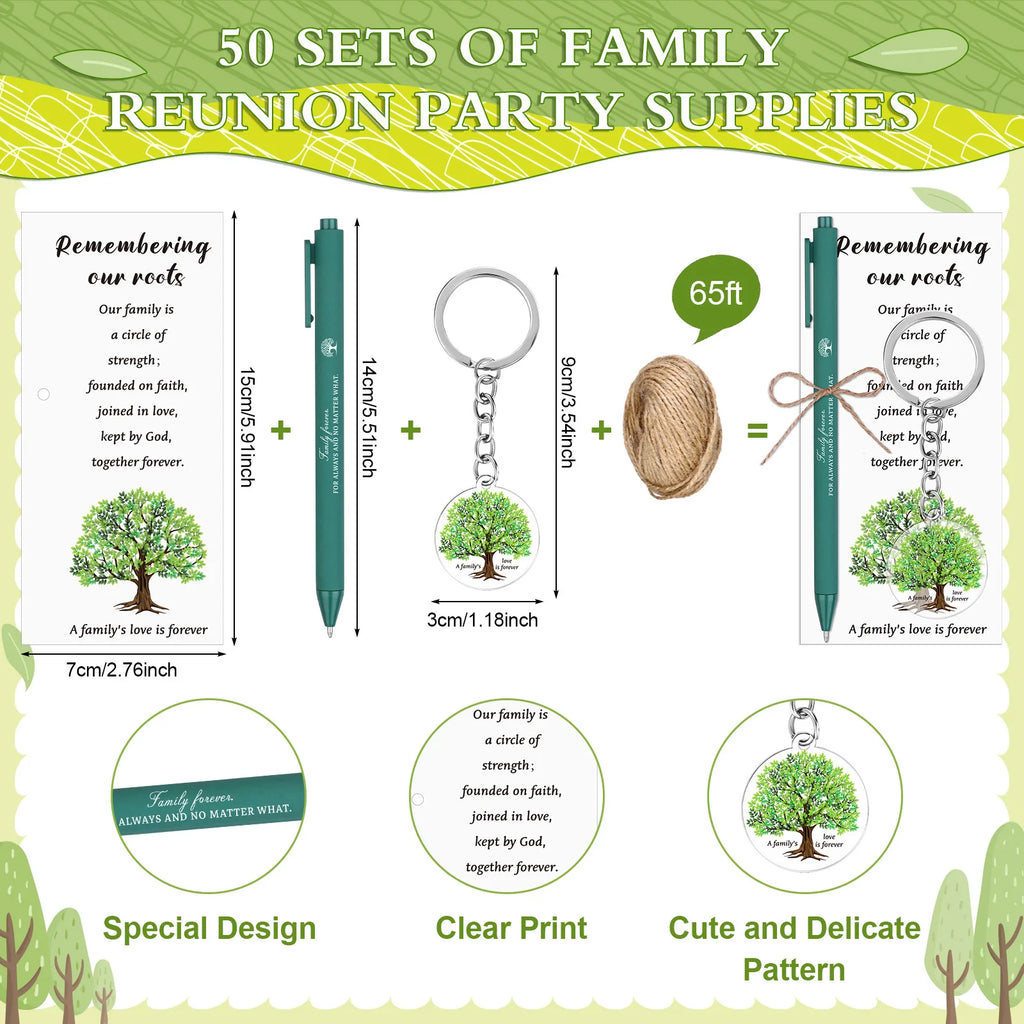 50 Sets Family Reunion Gifts Ballpoint Pens with Family's Love Keychain Remembering Our Roots Bookmarks Rope for Families Oasis Select