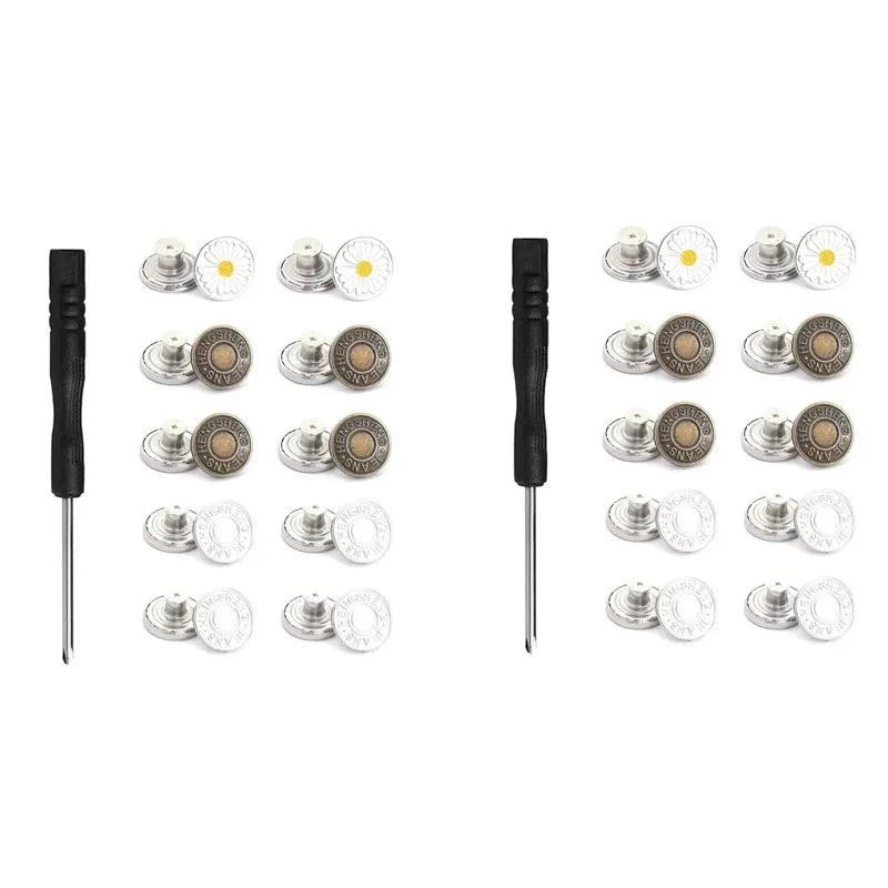 10/20/30/40pcs Adjustable Jean Buttons Replacement Metal Jeans Buttons No Sew Removable For Jeans Pants Bags Denim Clothing Oasis Select 20pcs Mixed