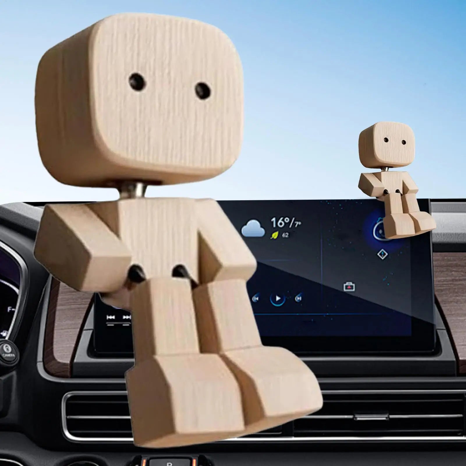 Wooden Man Figurine Shaking Feet Wooden Human Figure Funny Sculpture Dashboard Movable Ornament Car dashboard decoration doll Oasis Select