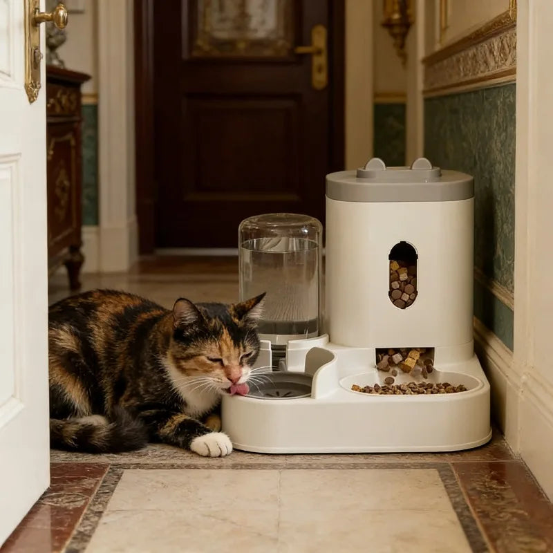 Automatic Pet Feeder And Water Dispenser Large Capacity Raised Food Bowl With Fountain Design Perfect For Cats Dogs Daily Eating Oasis Select