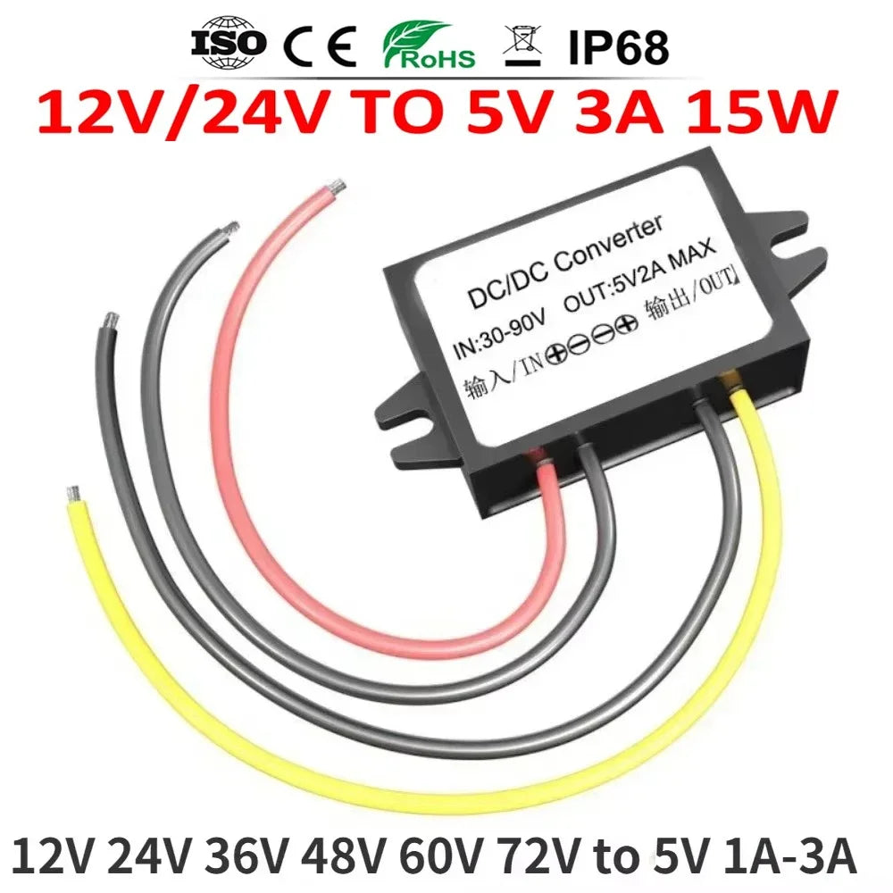 48v converter 12V 24V 36V 48V 60V 72V to 5V 1A-3A DC DC Step Down Car Power Supply Buck Converter 8-100V to 5V for Tablet Camera Oasis Select