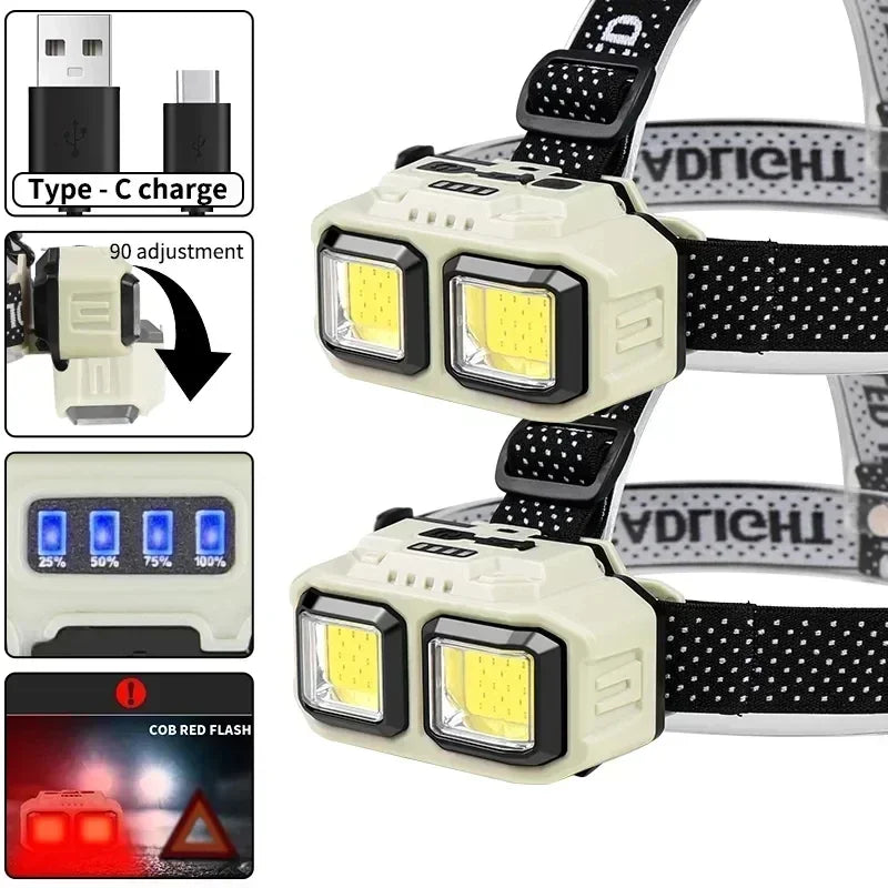 Rechargeable COB Induction Headlamp Powerful LED Head Light with 4 Lighting Modes Lantern for Outdoor Camping Fishing Emergency Oasis Select