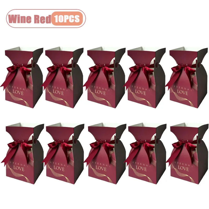 10-40PCS Valentine S Day Flower Box Gift Packaging Bouquet Wrap Floral Arrangement Supplies Handbag Basket with Handle Oasis Select Wine Red-10PCS 20x11x11CM