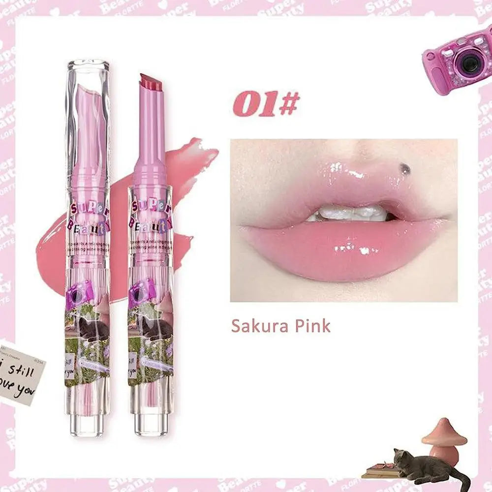 2025 New Florette Clear Jelly Lip Glaze Flower Love Shape Mirror Lipstick Waterproof Non-stick Cup Lipstick Korea fashion Makeup Oasis Select A CN