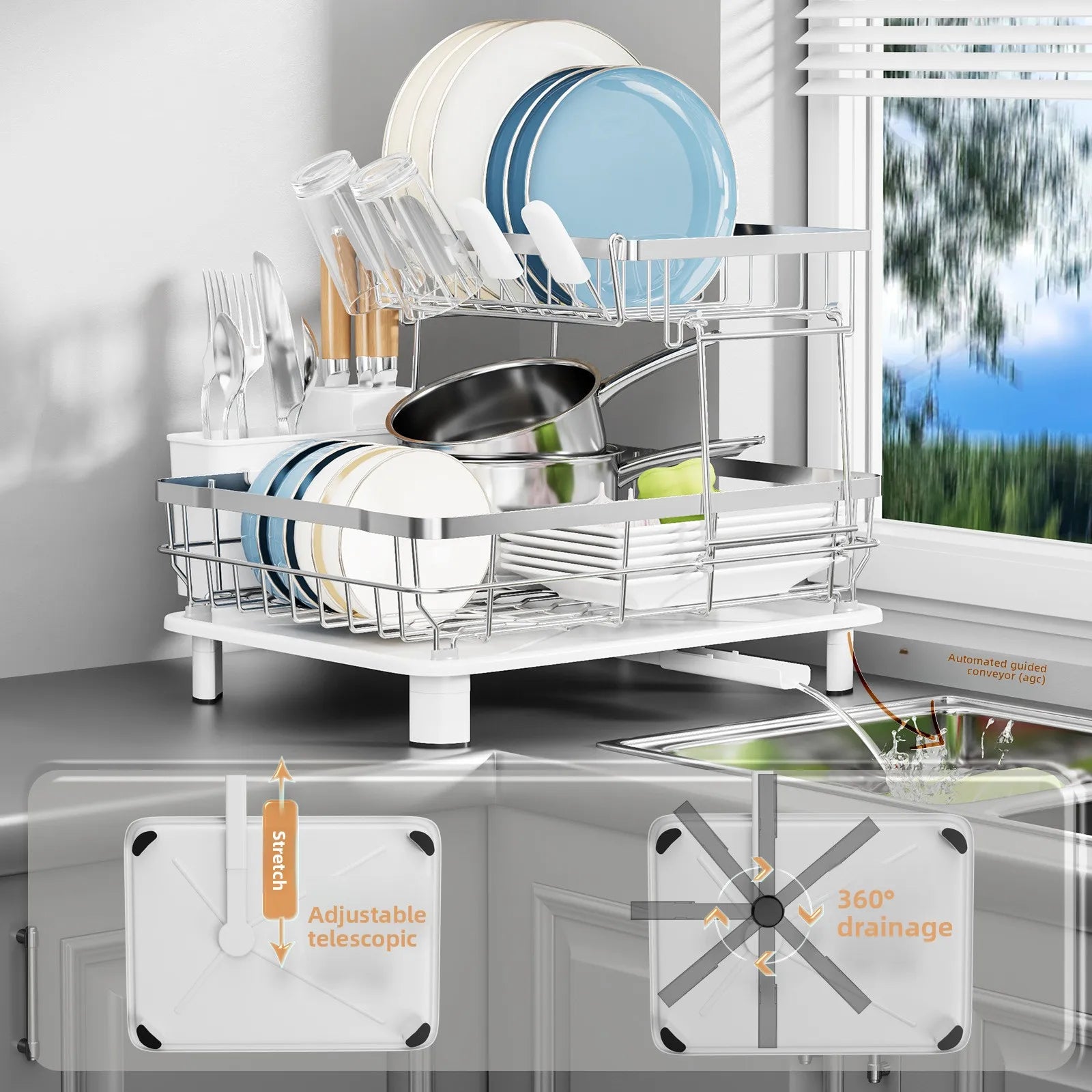 Kitchen Shelf Stainless Steel Dish Drain Rack Sink Side Storage Rack Cutlery Rack Drain Basket Oasis Select