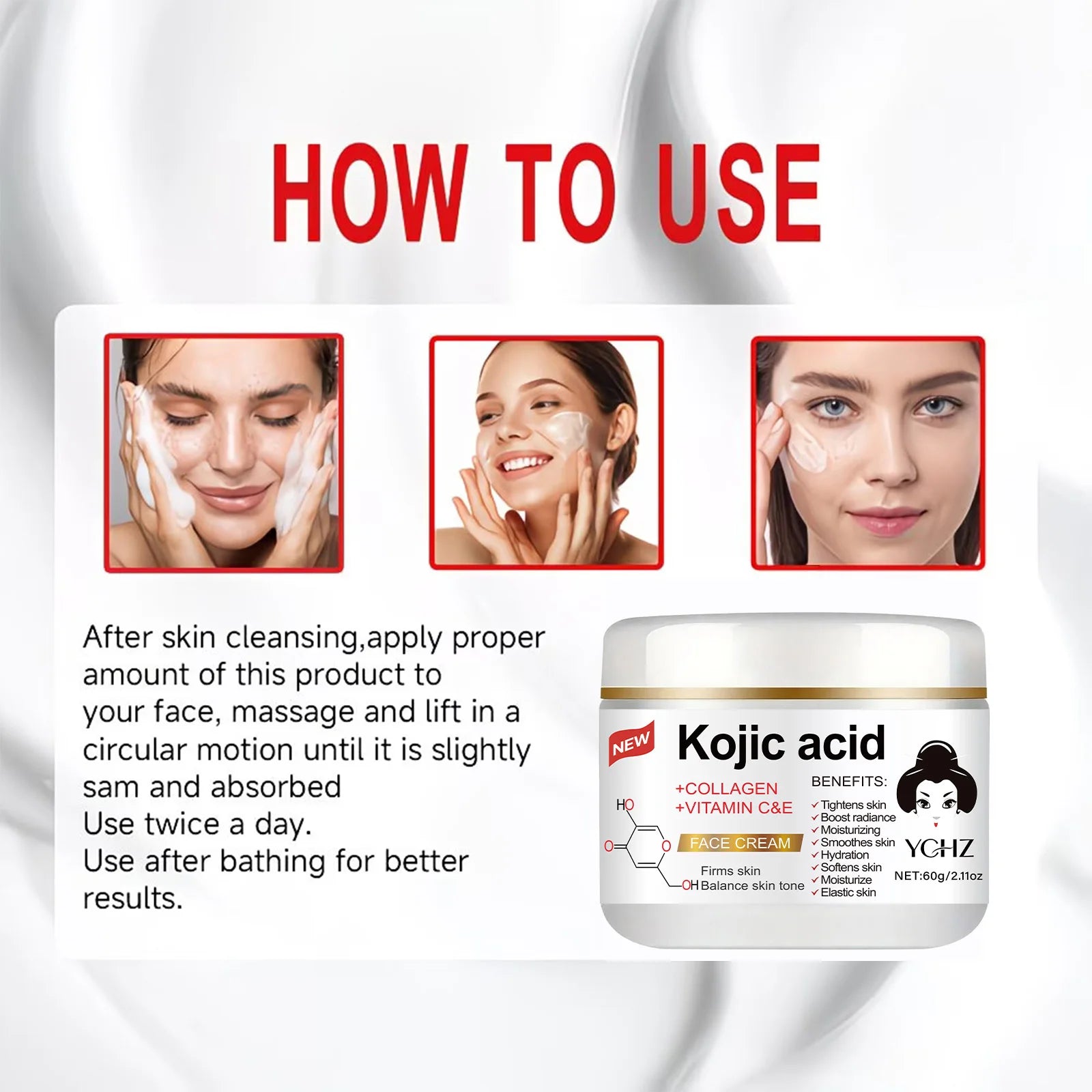 YCHZ Kojic Acid Brightening Cream 60g – Even Skin Tone & Glow
