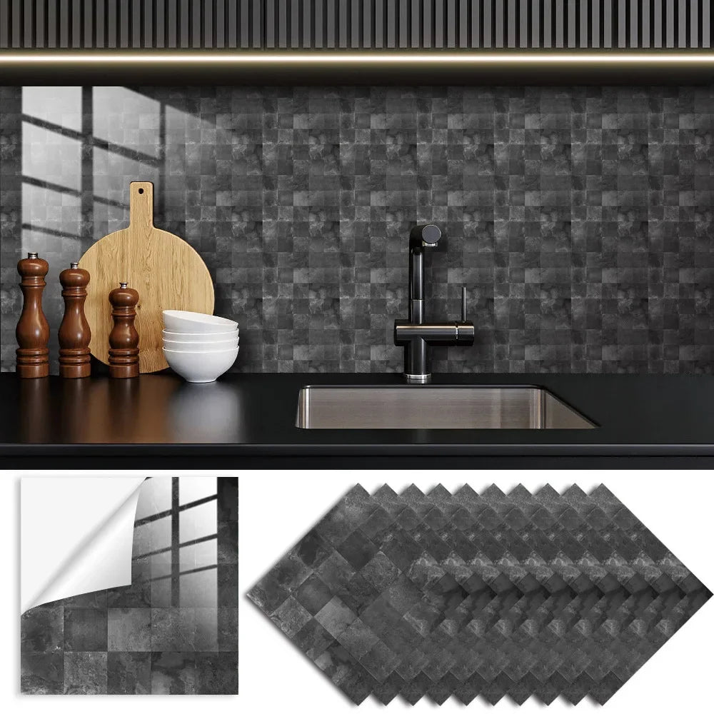 Grey Mosaic Pattern Home Decor Wall Stickers Kitchen Bathroom Refurbished Self-adhesive Paper Wall Decoration Oasis Select TS333 20x20cm-10 pieces