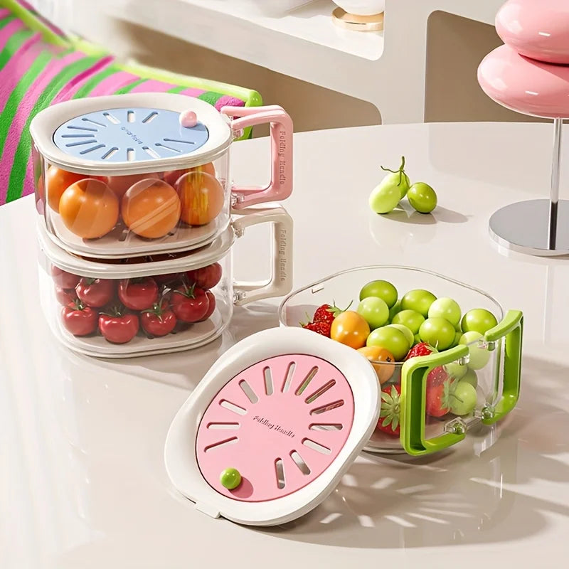 Kitchen Food Strainer With Lid Clear Plastic Fruit Vegetable Washing Draining Storage Box Fridge Organizer Basket Container Oasis Select