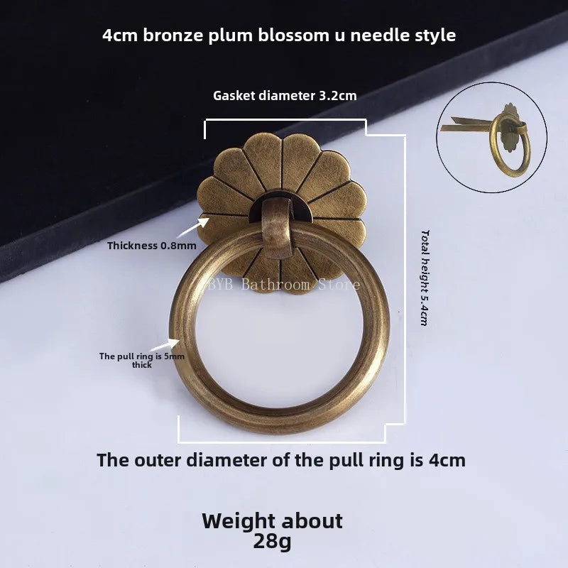 Antique Brass Ring Pull Knob | Vintage Cabinet Drawer Handle