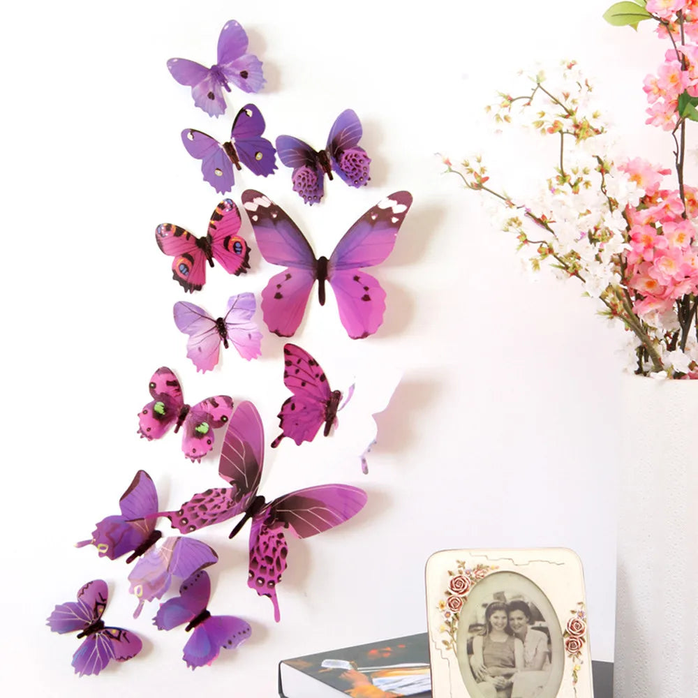3D Butterfly Wall Stickers 12-Pack – Rainbow PVC Decals Wall Decal Stickers Oasis Select Purple