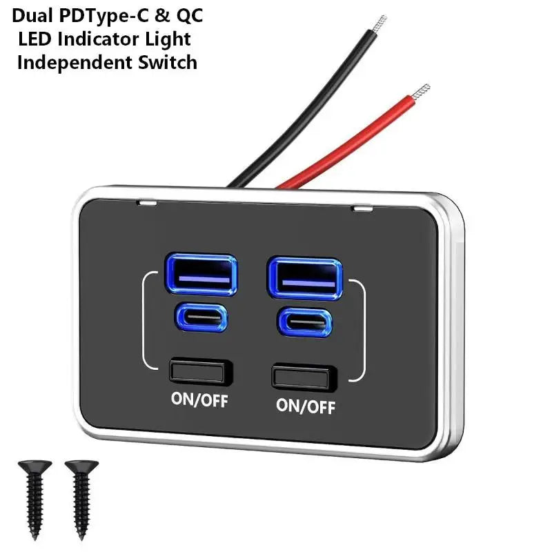 4-Port 12V RV USB Outlet 78W Dual PD Type-C & QC 3.0 Panel Wall Mount With Switch Quick Charge Adapter For Marine Bus ATV Truck Oasis Select