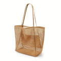 Women's Large Capacity Beach Tote Bag - Durable Polyester Woven Shoulder Bag with Open Top for Travel, Shopping Oasis Select light brown