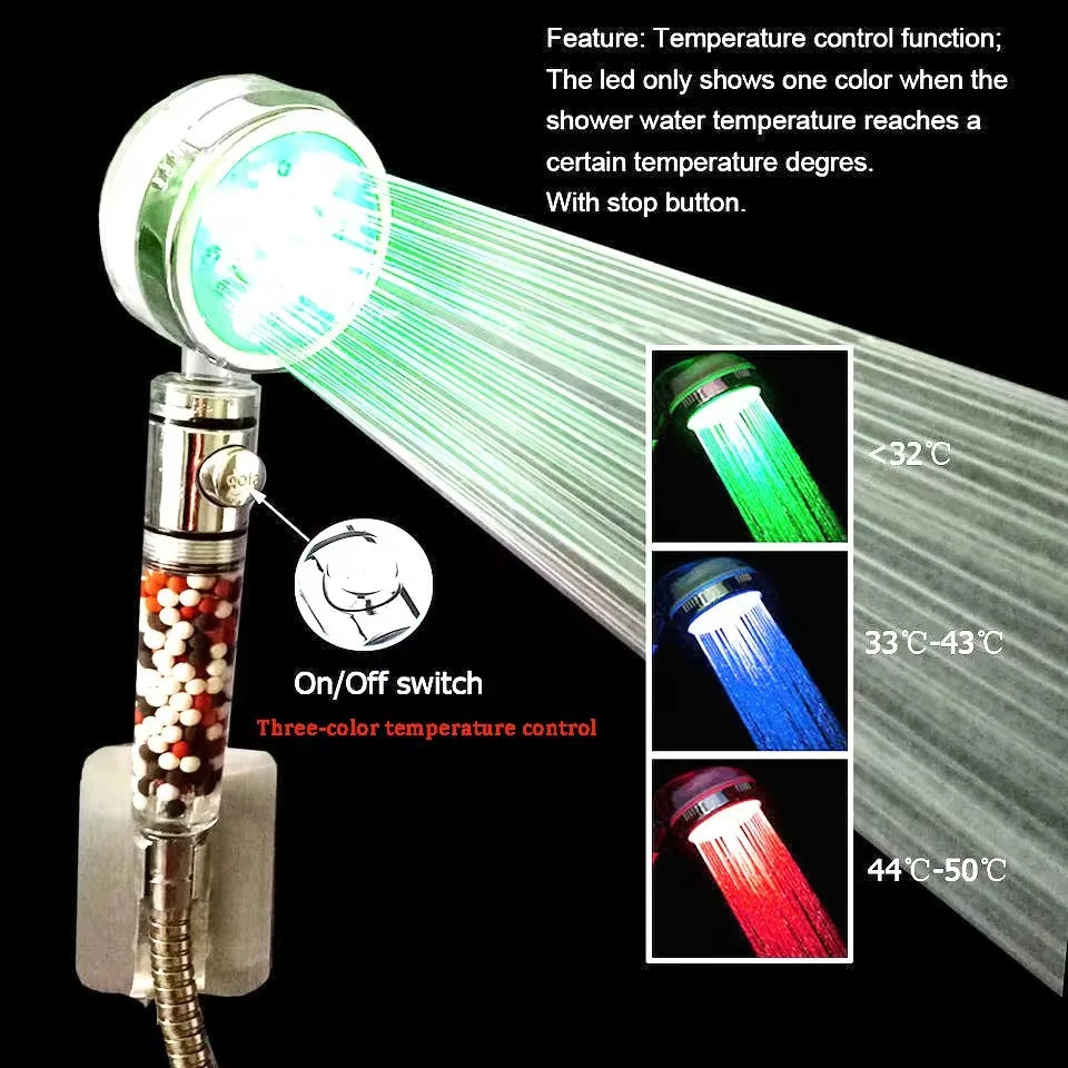 LED Anion Shower Head Rainfall SPA Temperature Control Shower Head Pressurized Water Saving 3/7 Colors Handheld Bathroom Shower Oasis Select