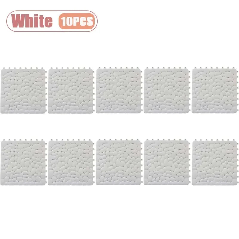 1-10PC 30X30cm Bathroom Pebble Non Slip Mat Waterproof Splicing Shower Pad for Toilet Room Floor Drop Resistant Foot Cushion Mat Oasis Select White-10PCS