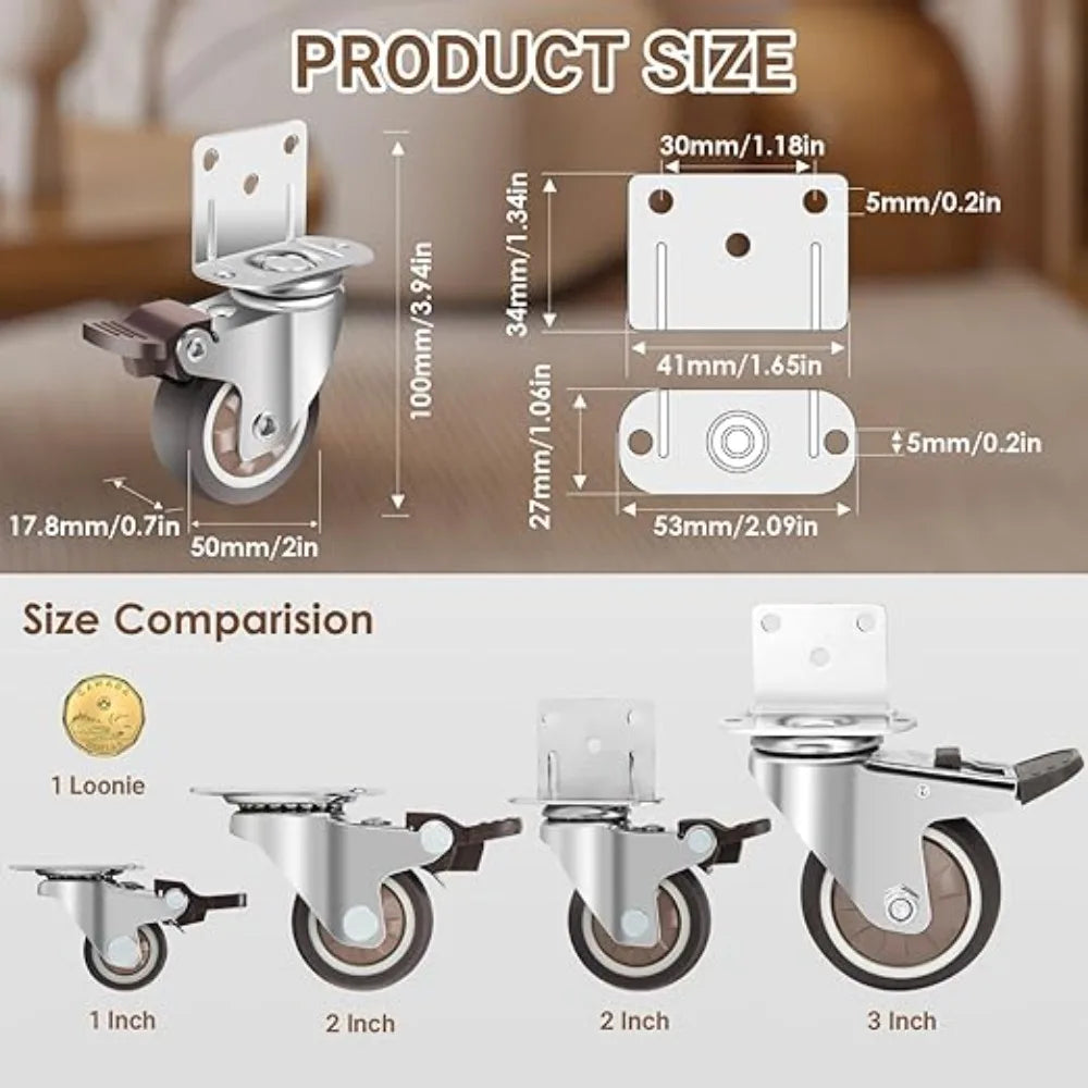 1 1.25 1.5 2 Inch Furniture Caster Soft Rubber Universal Wheel Swivel Caster Roller Wheel For Platform Trolley Accessories Oasis Select