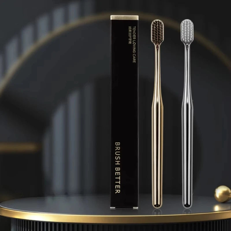 1/2/4pcs Luxury Soft Bristles Toothbrush Men Women Adult Tooth Brush Gold Silver Dental Brushes Elegance Toothbrushes Portable Oasis Select