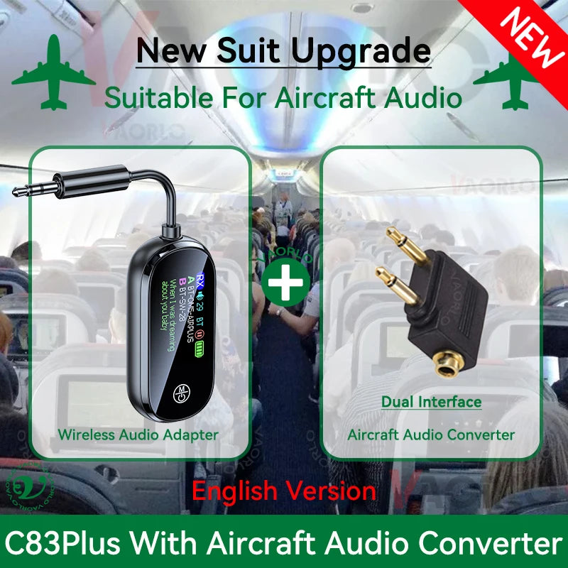 2 In 1 Bluetooth 5.4 Transmitter Receiver Stereo 3.5mm AUX Airplane Audio Wireless Adapter Mic for TV PC Headphone Car Aircraft Oasis Select C83Plus With AP