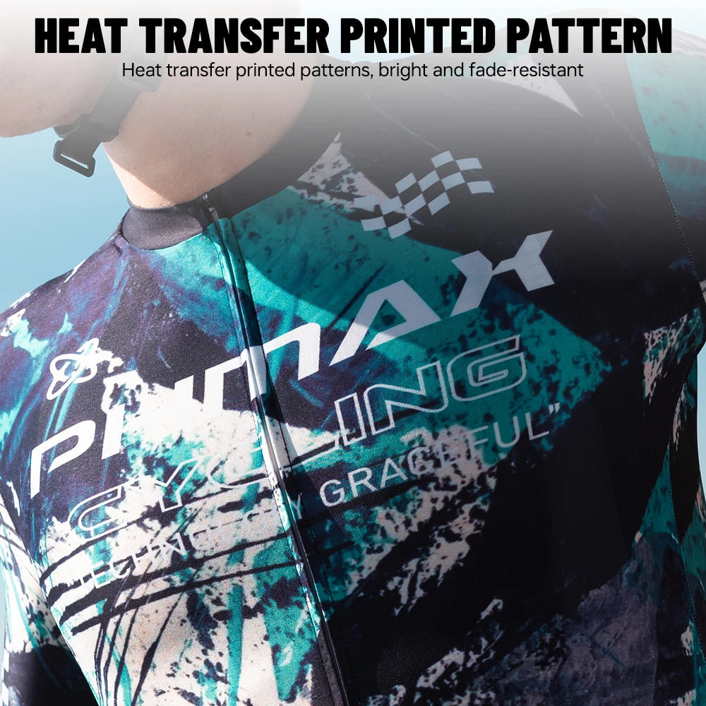 PHMAX Men Mountain Bike Jersey Short Sleeve Cycling Jerseys with 3 Pockets Cycling Racing Jersey Full-Zip Design Biking Clothing Oasis Select