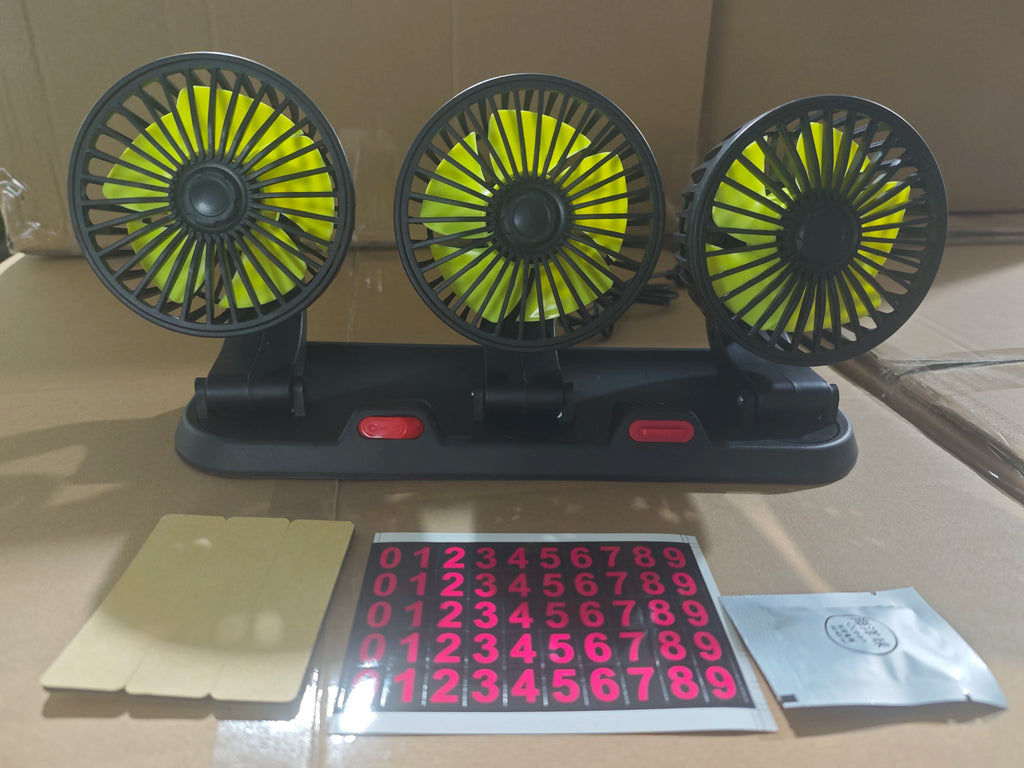 360° Adjustable 3-Head Car Fan Automotive Electric Air Circulator USB/12V/24V Dual-Speed Silent Fan for Home Desk Office & Car Oasis Select 12V smoke lighter