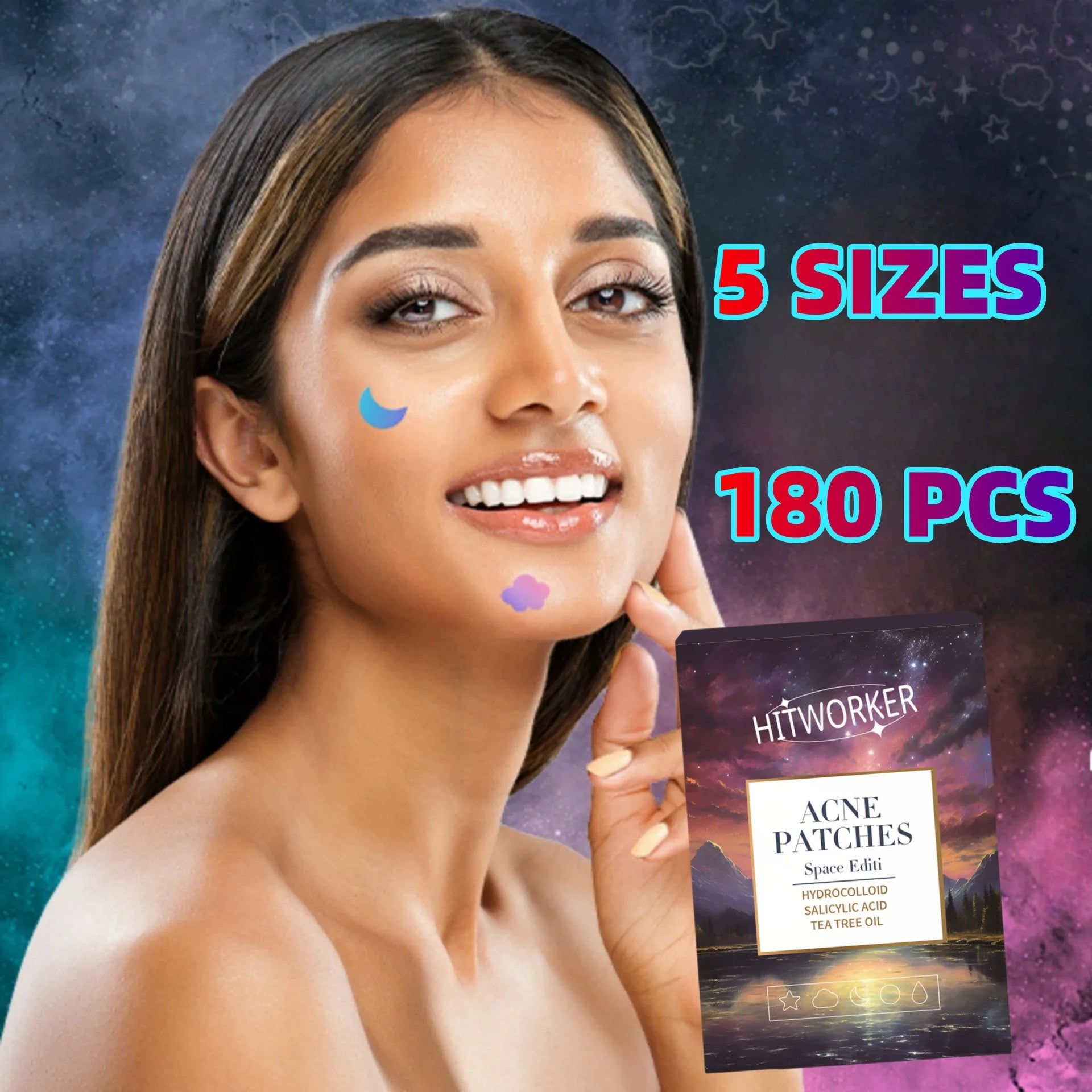 180pcs/box of water-based tea tree oil acne patches, space version designed acne stickers, facial skincare products, Halloween Oasis Select