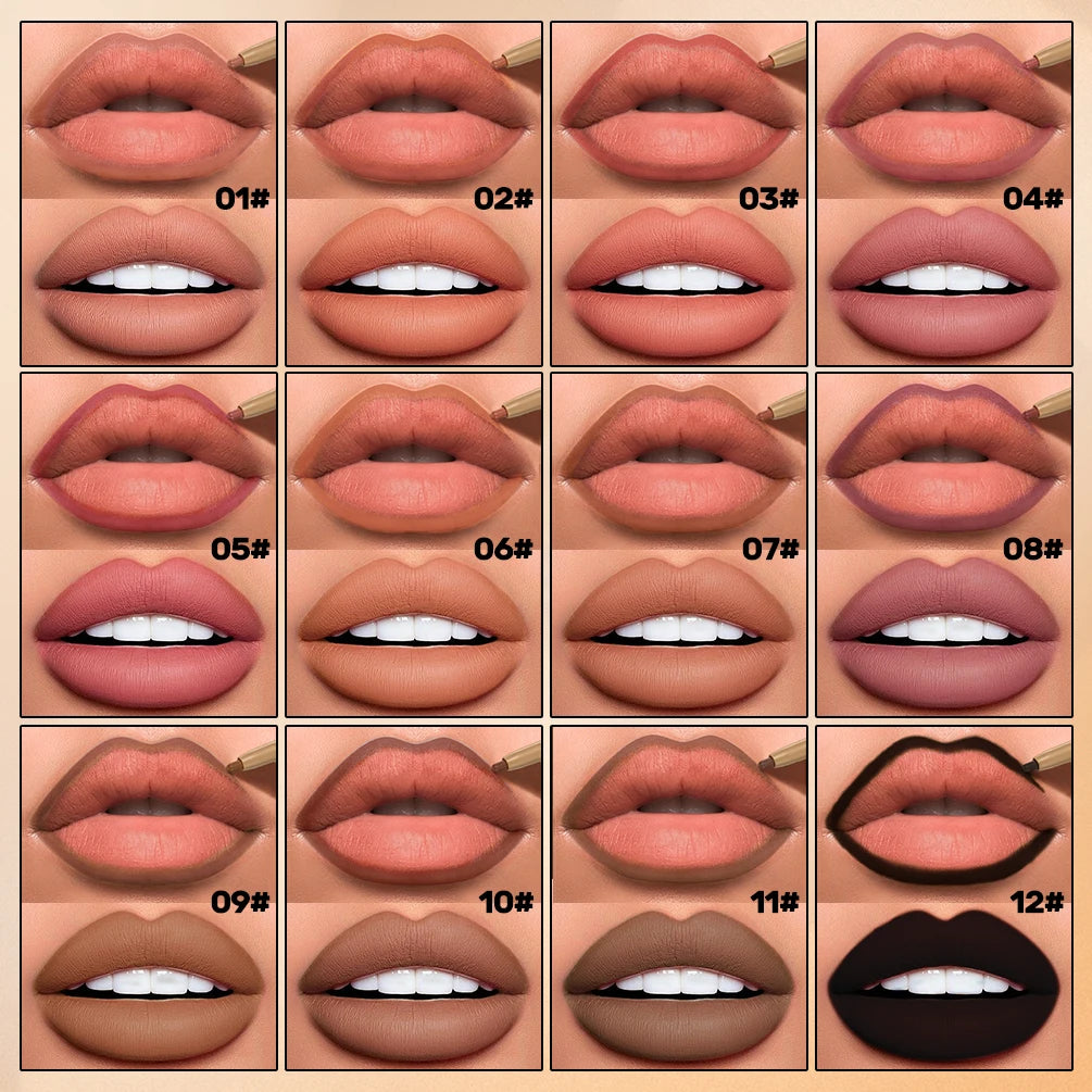 QiBest 2-in-1 Double-Ended Lip Liner & Brush Pen | Matte 12 Shades