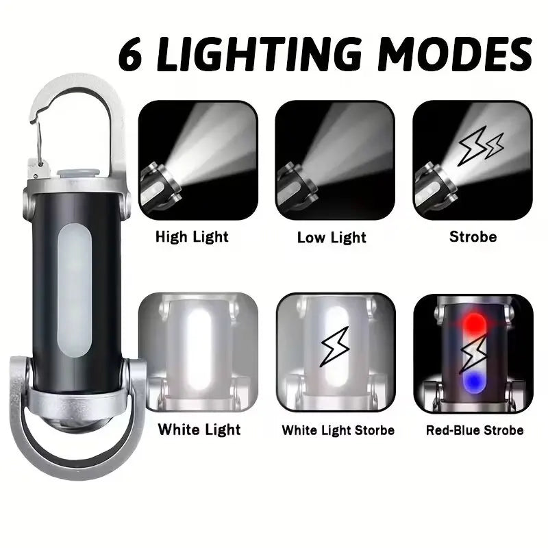 Mini COB LED Keychain Flashlight | USB-C Rechargeable 6 Modes