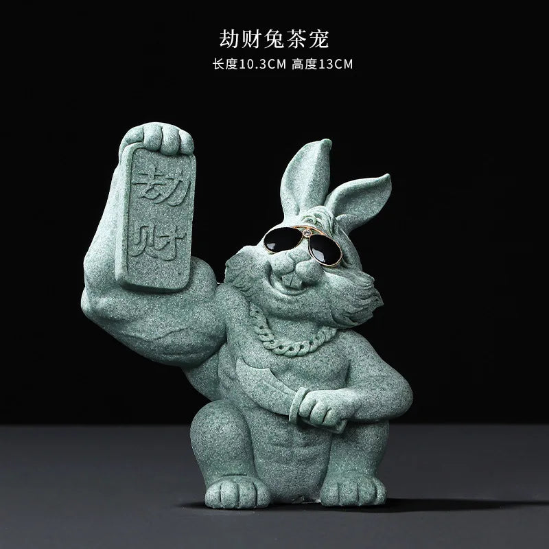 Fortune Comes Creative Pixiu Tea Pet Chinese Style Auspicious Beast Ornament Tea Set Accessory Home Decoration Display Gift Oasis Select Rabbit Tea Pet